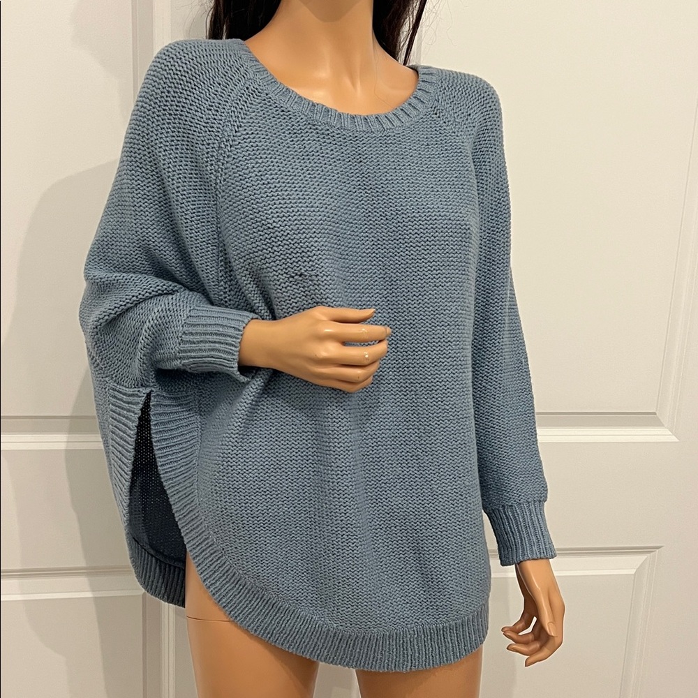 Guinevere Cozy Blue Poncho Style Wool Apaca Sweater